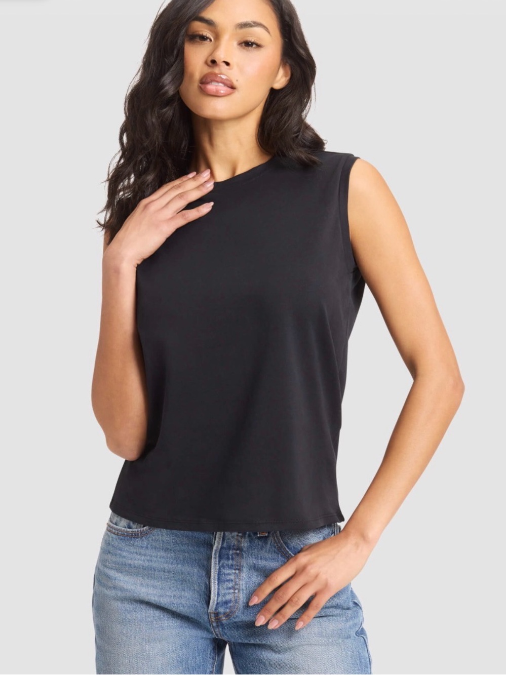 Classic Black Muscle Tee - Women's Sleeveless Crewneck